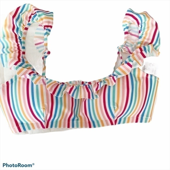 𝅺JCREW Factory Striped Ruffle Swimsuit Top NWTSizeM - Picture 2 of 12